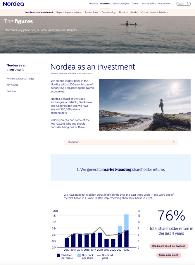 A screenshot of Nordea's investment case.