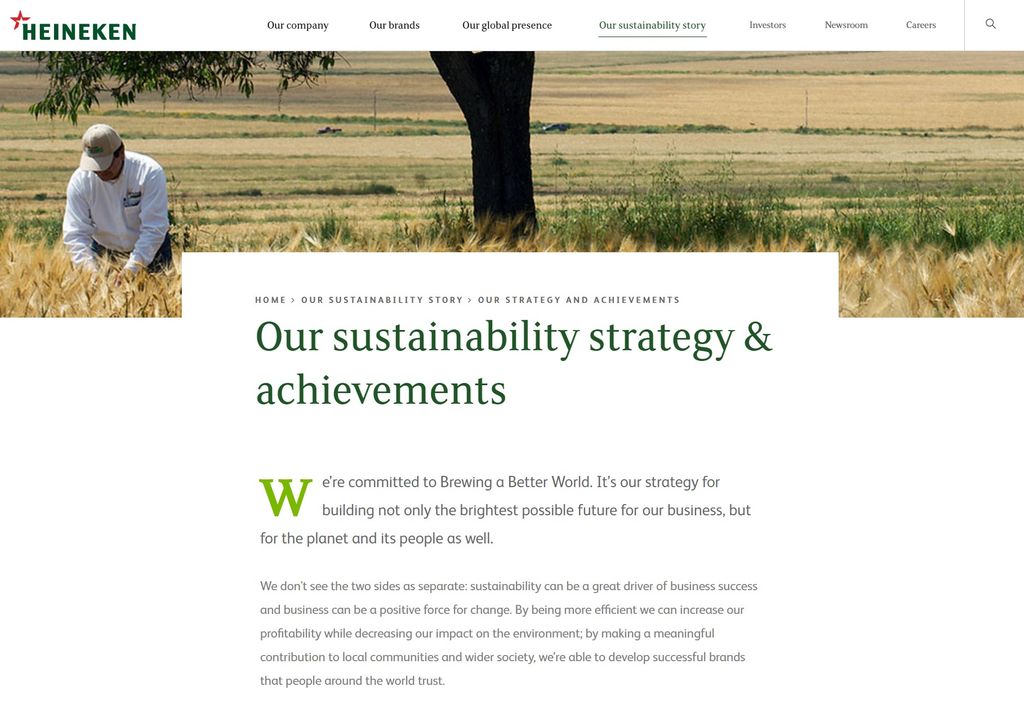 Screenshot from Heineken's sustainability section