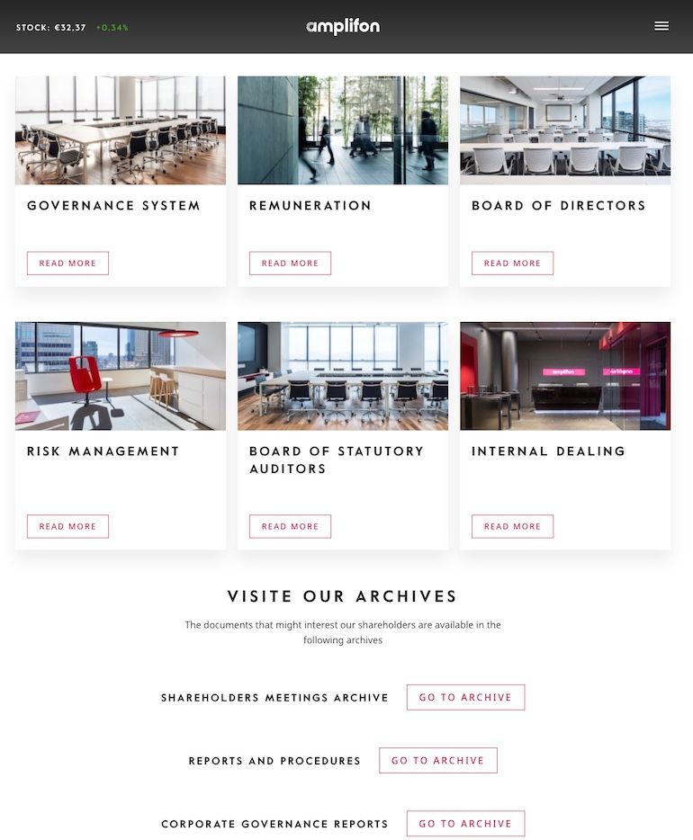 A screenshot of Amplifon's corporate governance section 