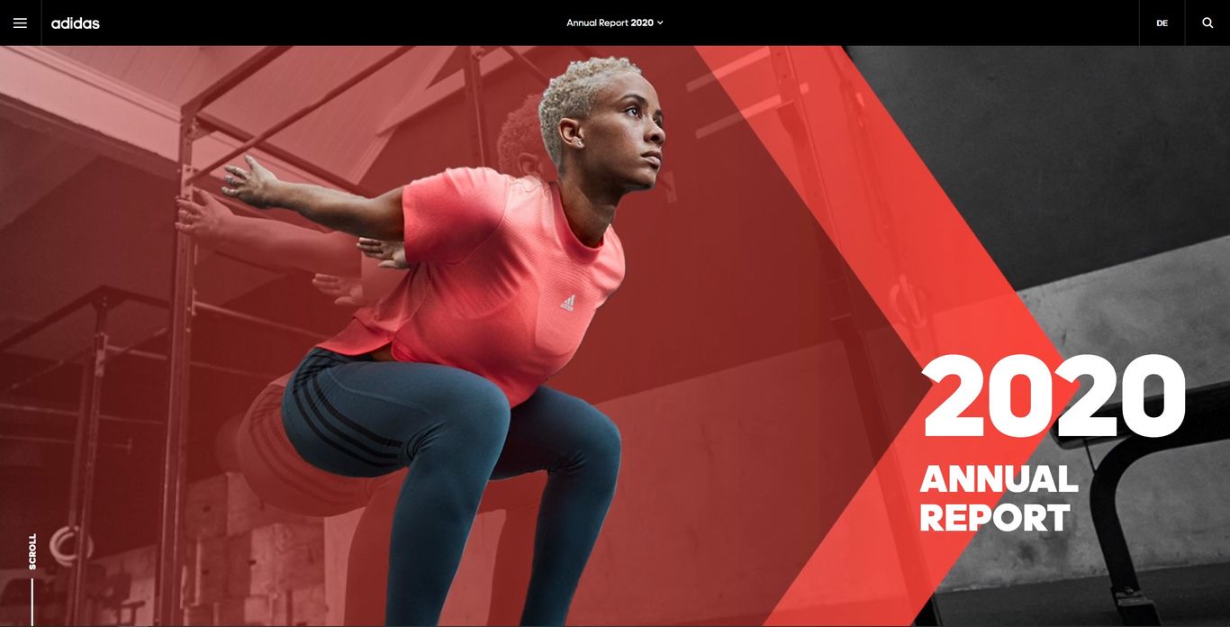 Screenshot from Adidas' online annual report 2020