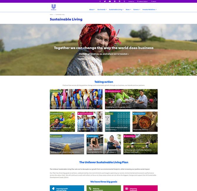 Screenshot of Unilever's sustainability section