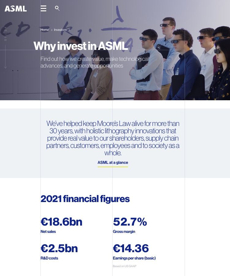 Screenshot of ASML's investment case 